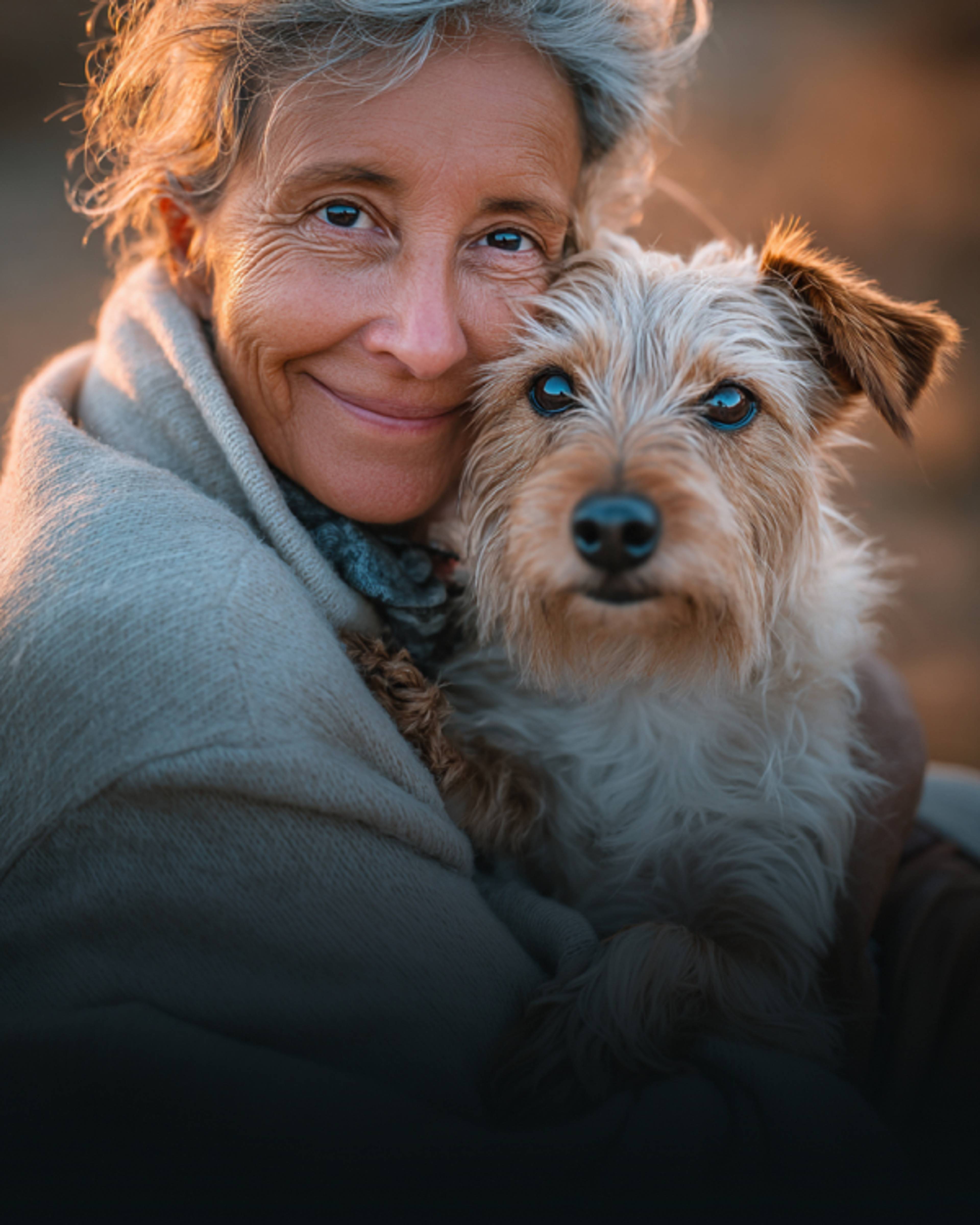 Un chien et son maître, collés l'un à l'autre