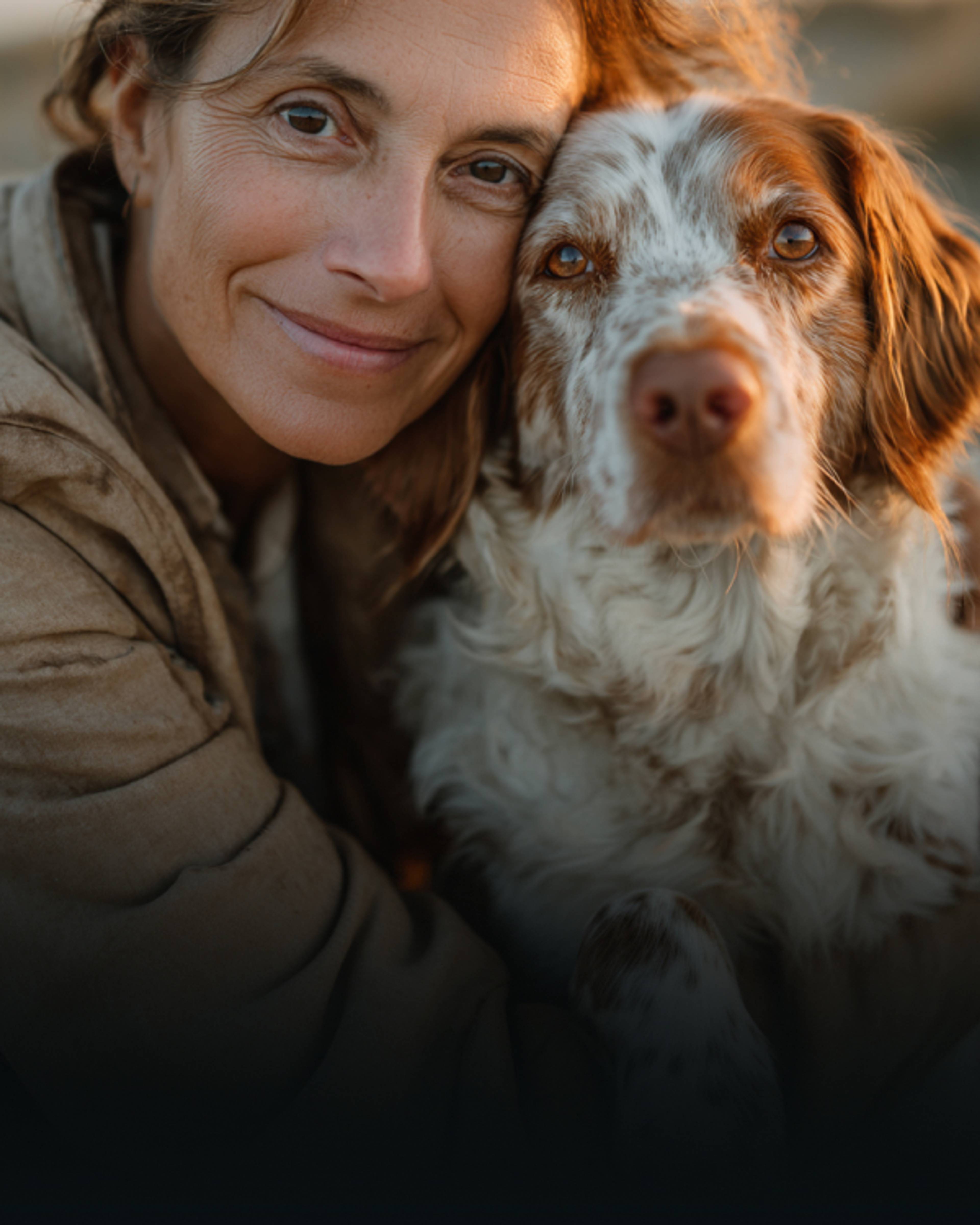 Un chien et son maître, collés l'un à l'autre