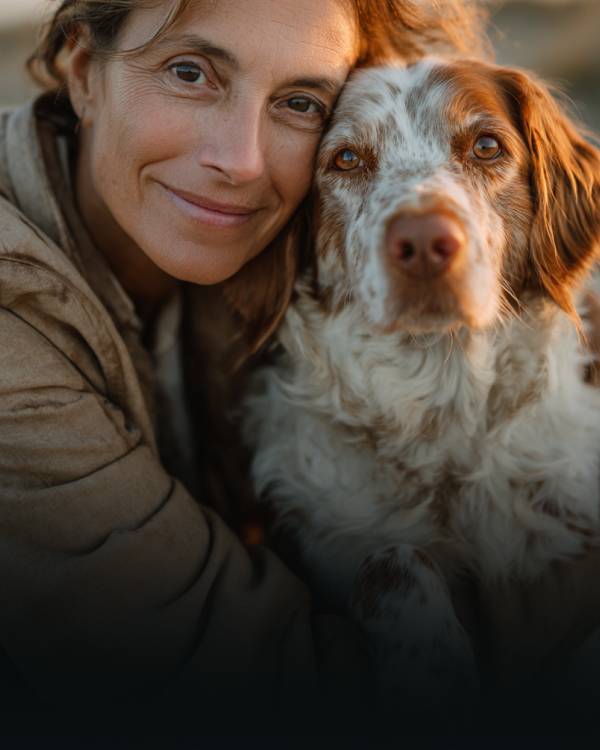 A dog and their owner, side by side