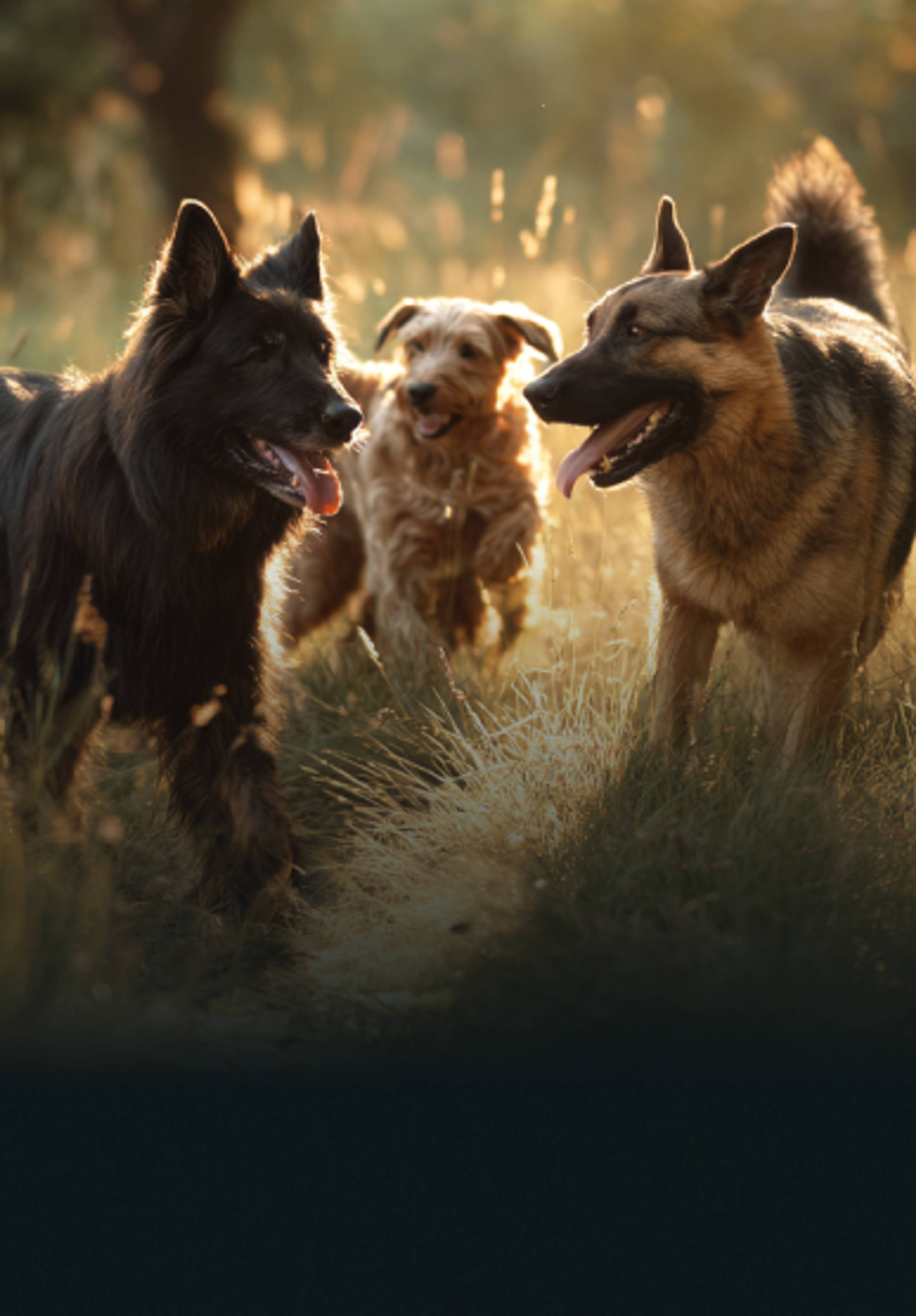 Chiens de différentes races qui jouent ensemble