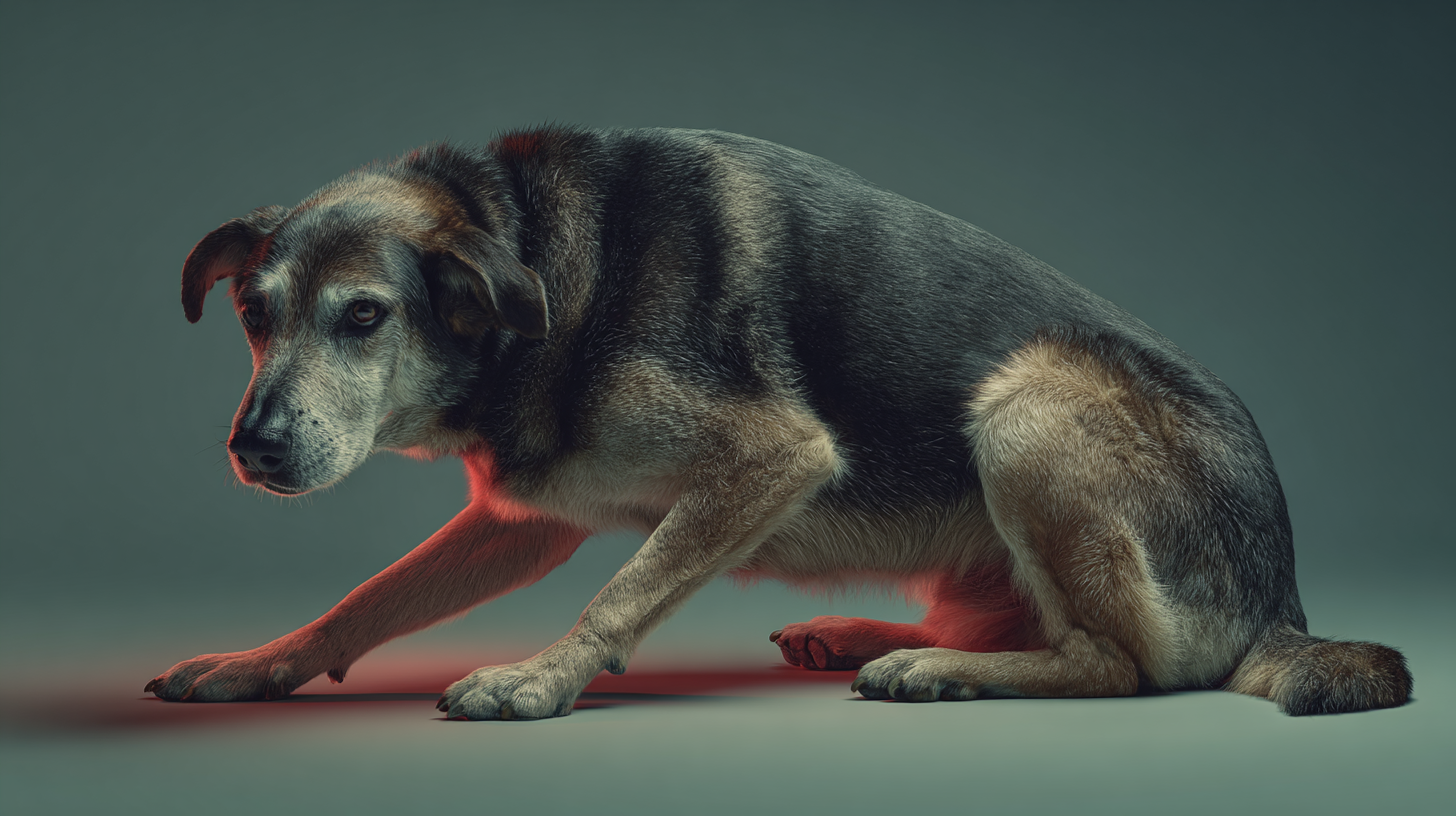 Un chien ayant des difficultés à se lever