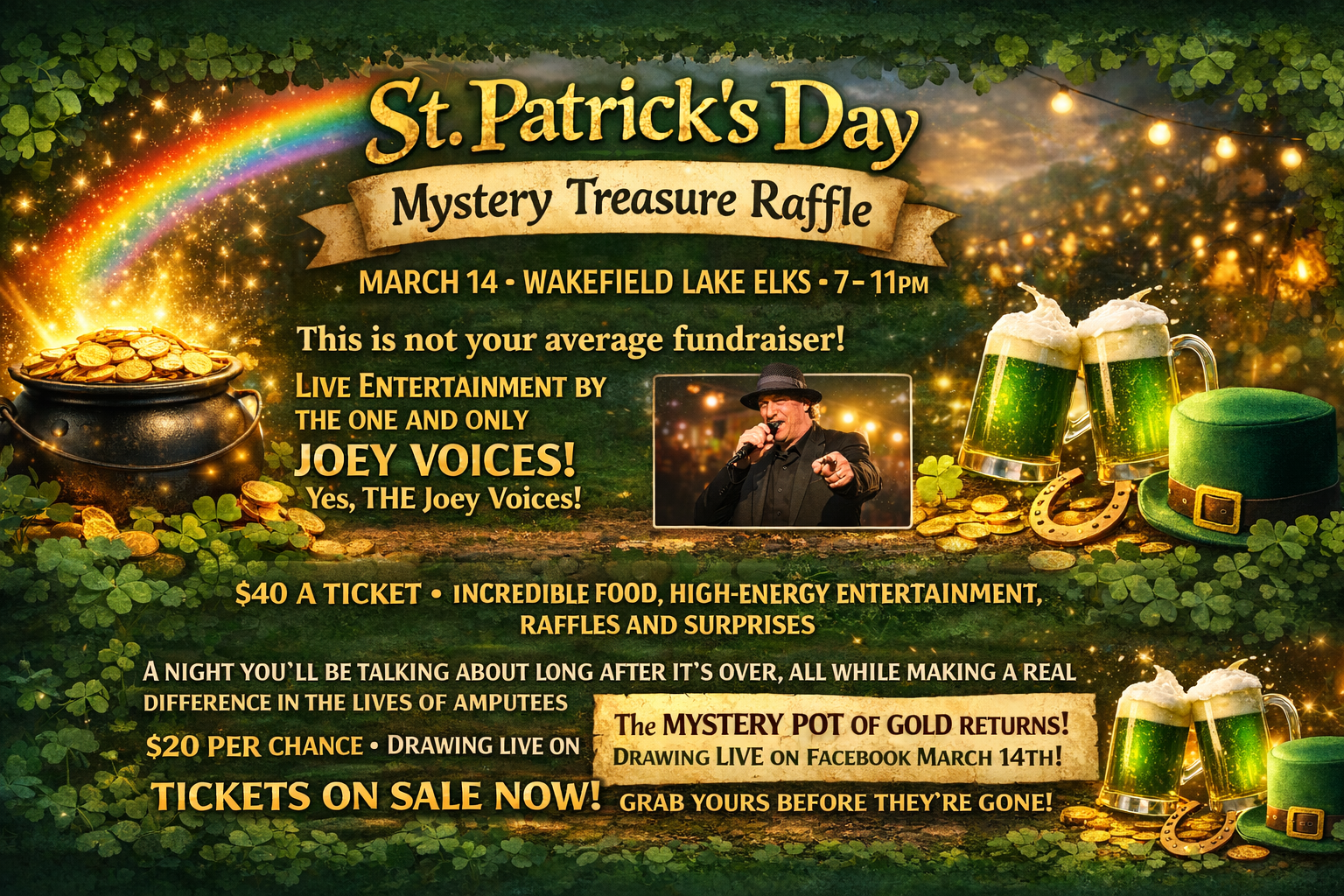 St. Patrick's Day Mystery Treasure Raffle — March 14, Wakefield Elks, 7–11 PM