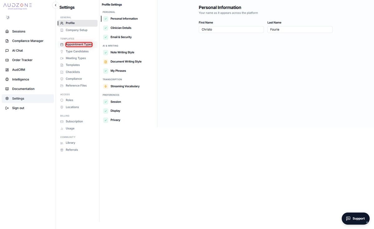 Step 1 — Navigate to Appointment Types