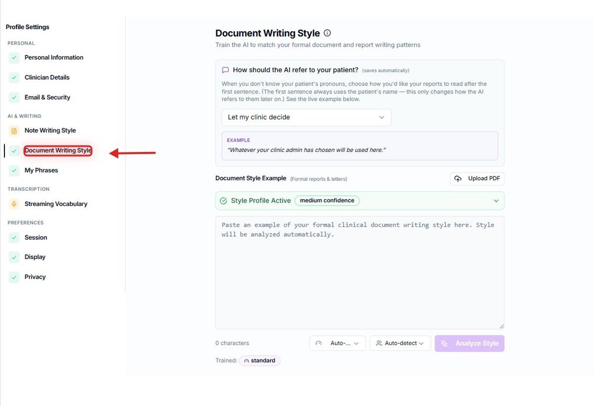 Step 1 — Select a writing style to train