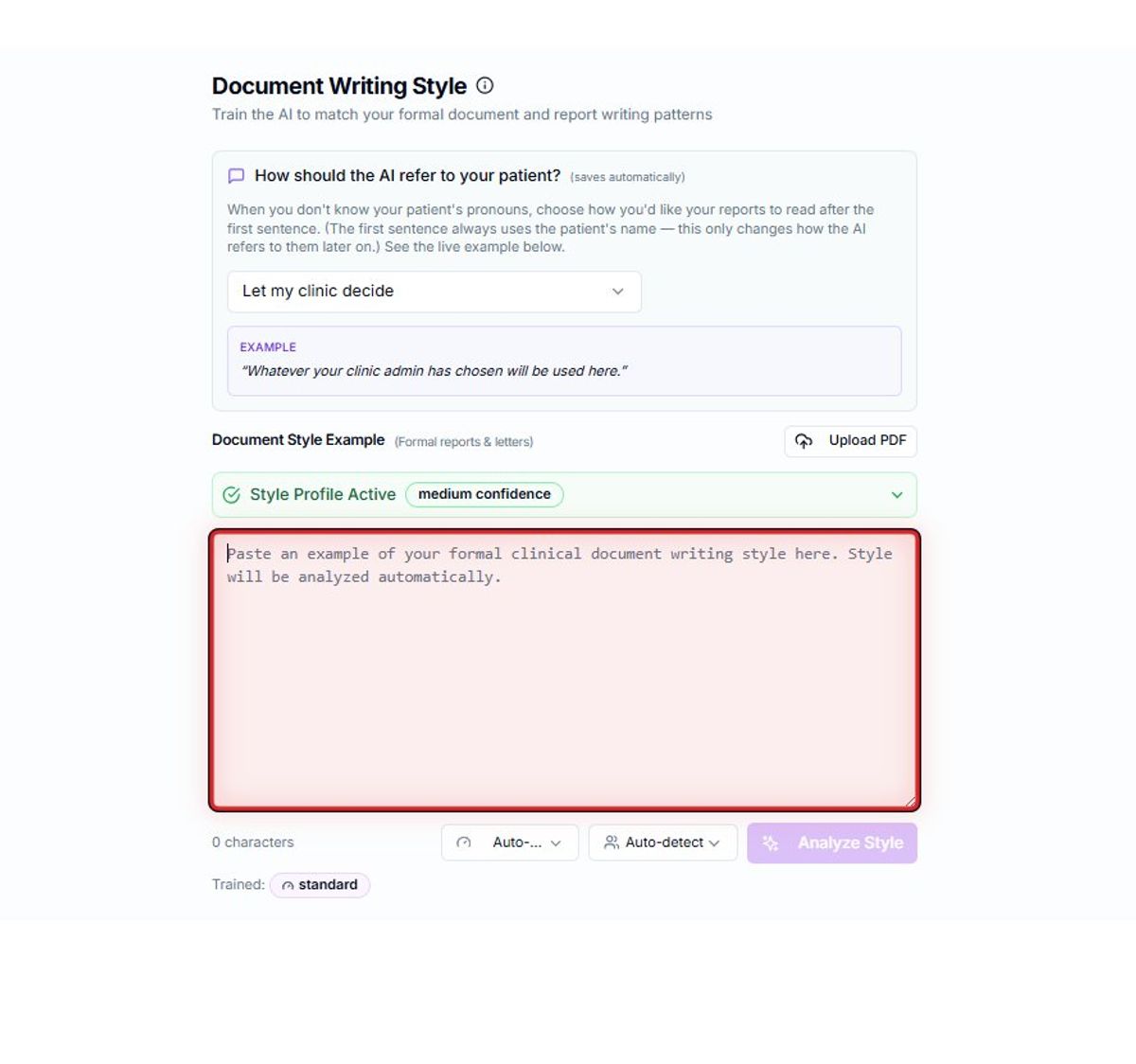 Step 2 — Paste a sample of your writing