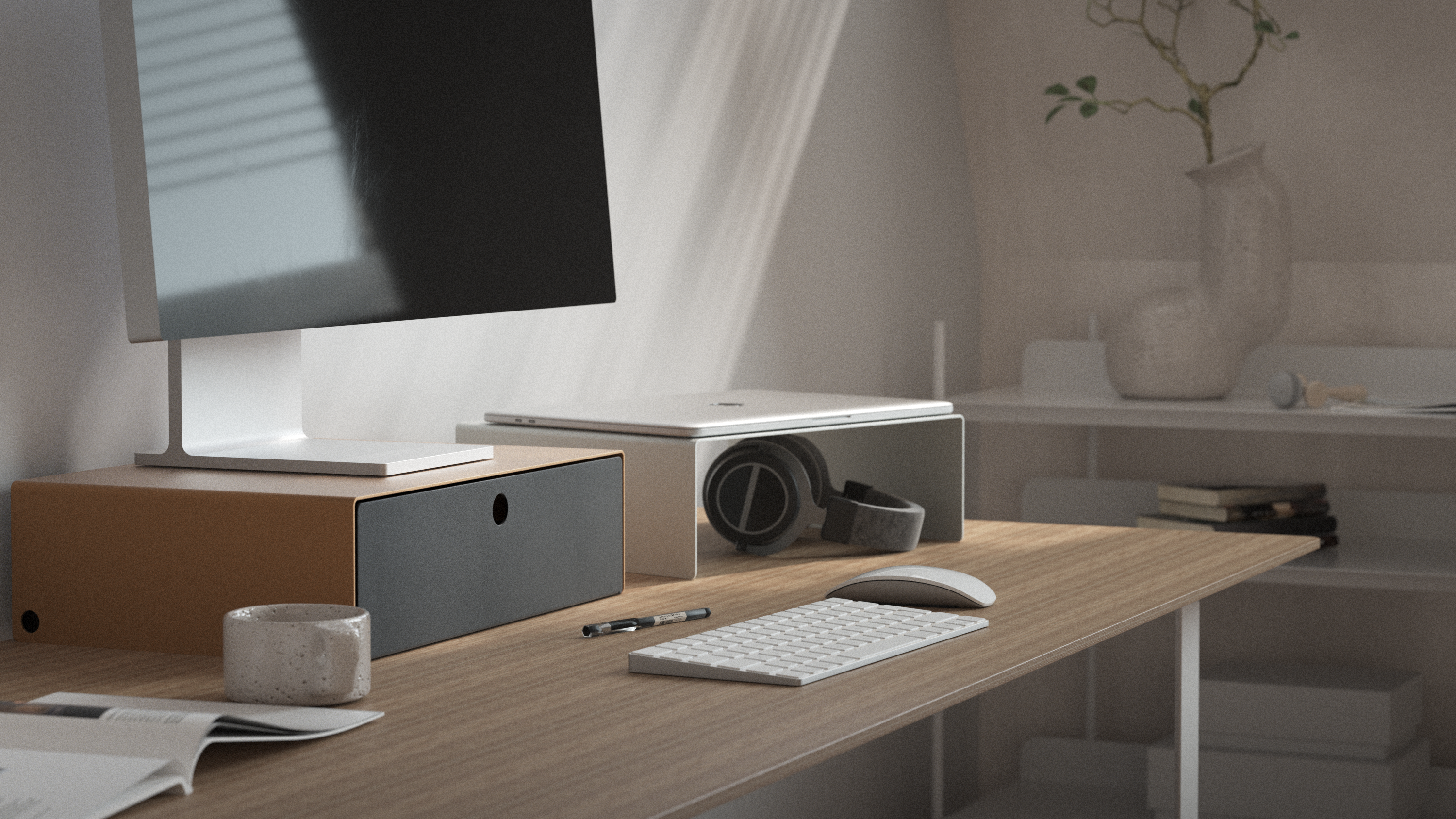 Laptop on the stand with a Drawer underneath