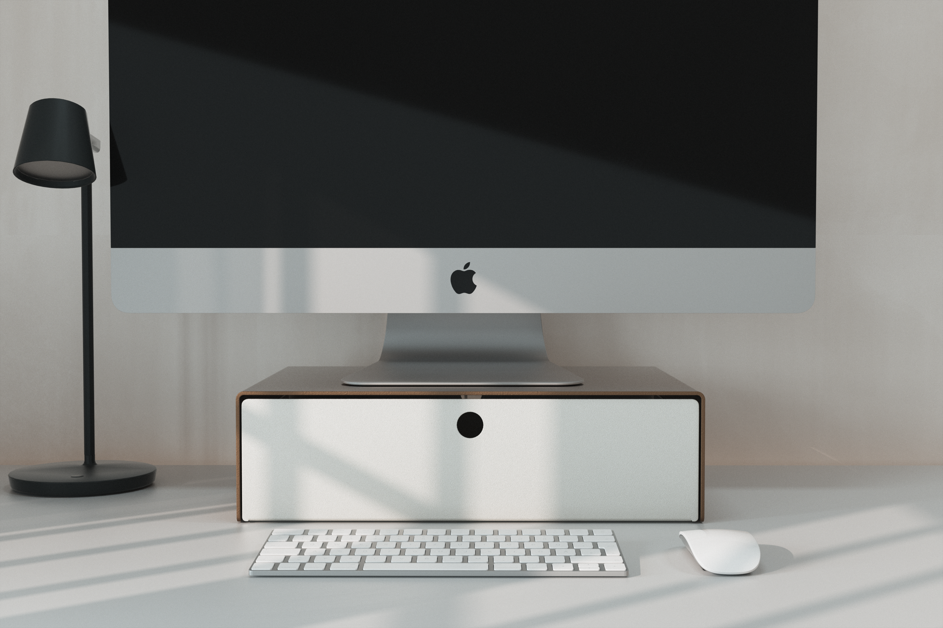 Laptop on the stand with a Drawer underneath 