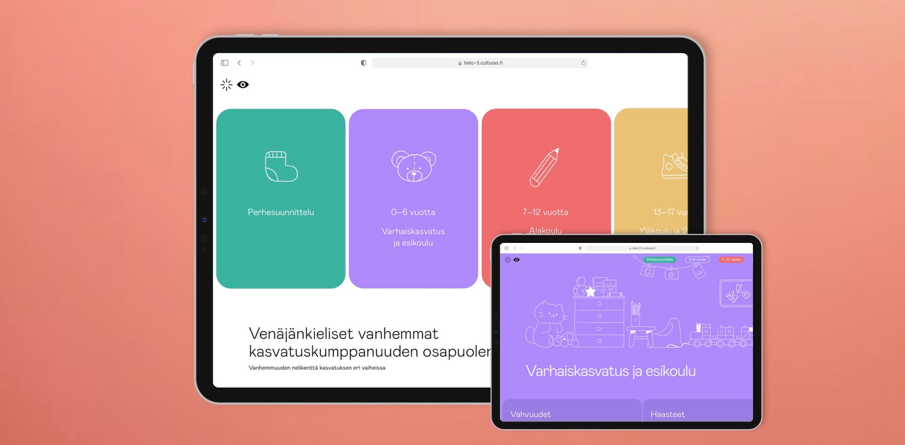 Venäjänkieliset vanhemmat kasvatuskumppanuuden osapuolena -tietopaketin havainnollistus
