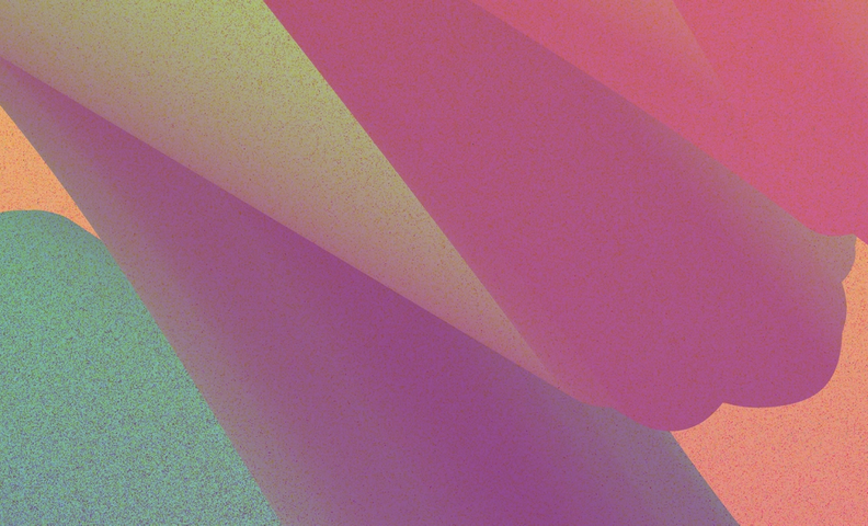 Kuvituskuva, muotoja monivärisellä taustalla