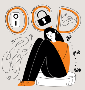 Illustration of a young girl and the letters OCD