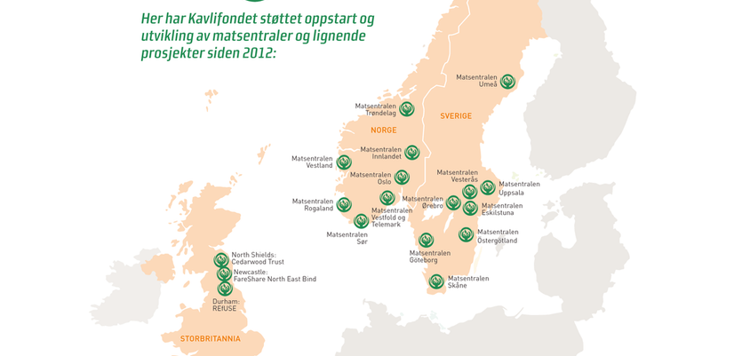 Map of food hubs in Norway, Sweden and the UK
