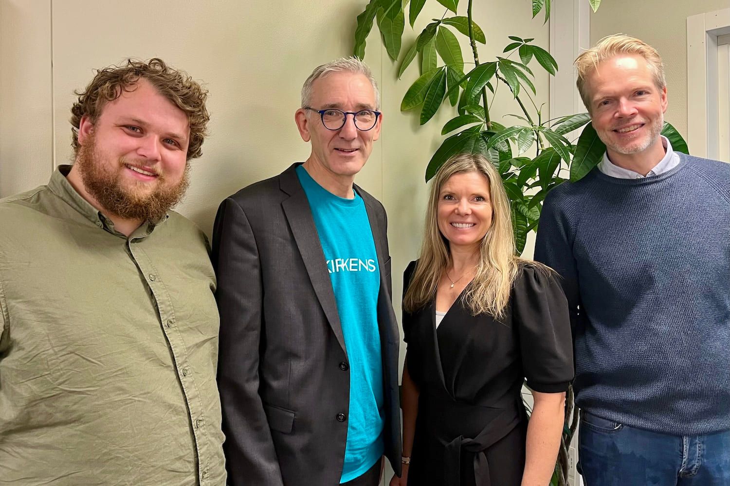 The Kavli Trust visiting Kirkens SOS in Oslo, autumn 2024. From left: Martin Gutuen Alnes and Lasse Heimdal from Kirkens SOS, General Manager Ingrid Paasche and Grant Manager Rune Mørland from the Kavli Trust.