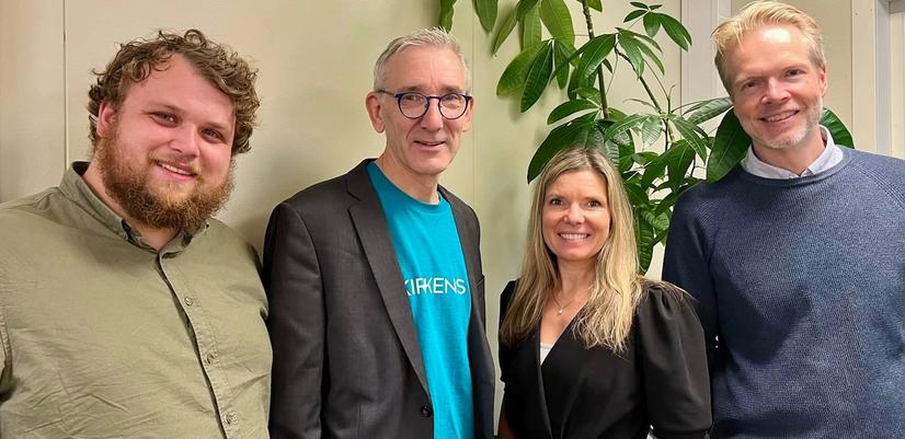 The Kavli Trust visiting Kirkens SOS in Oslo, autumn 2024. From left: Martin Gutuen Alnes and Lasse Heimdal from Kirkens SOS, General Manager Ingrid Paasche and Grant Manager Rune Mørland from the Kavli Trust.