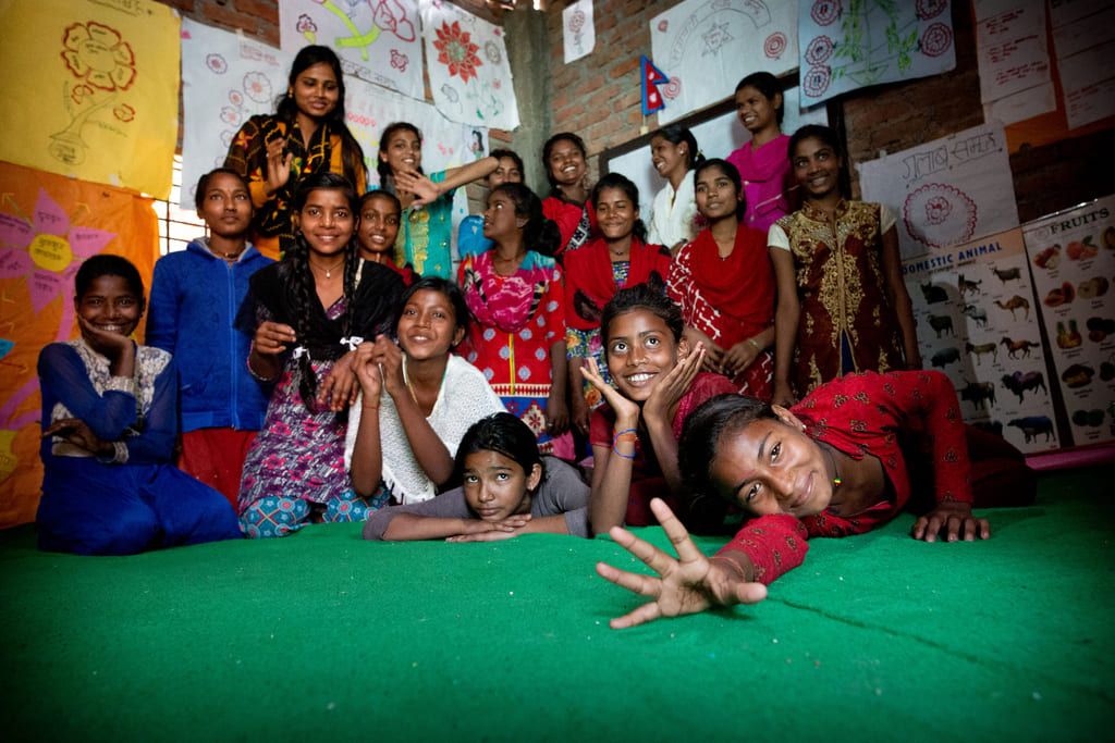 A group of girls at a Samvad gathering in early 2020.