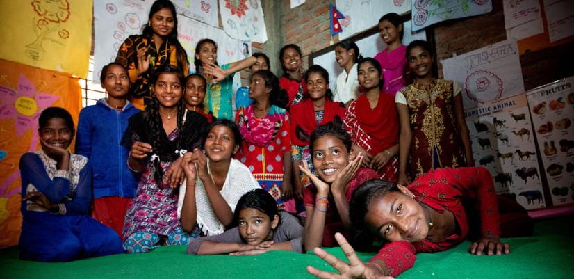 A group of girls at a Samvad gathering in early 2020.