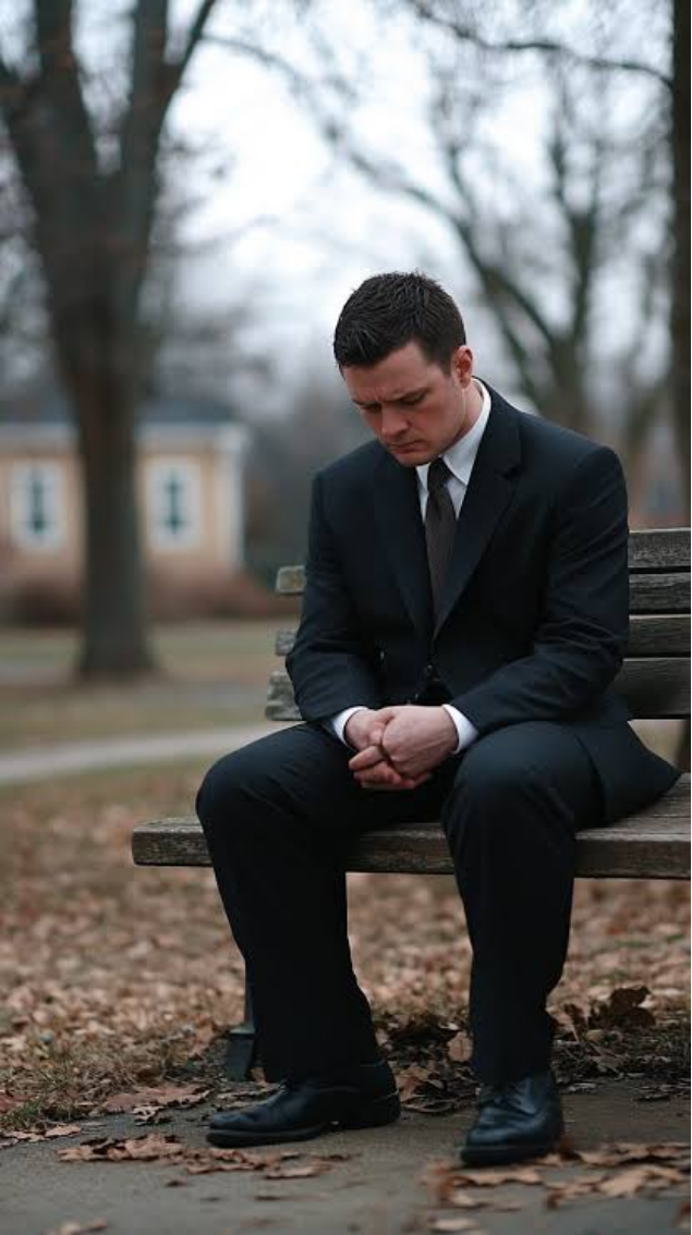 A man sitting sadly on a park bench