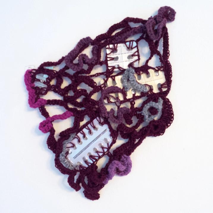 Crochet sculpture with empty antidepressant plastic packaging