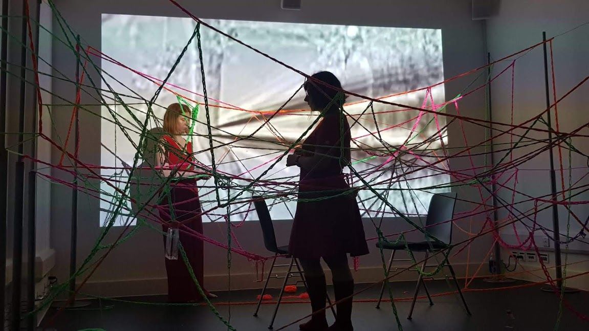 Artists Barbara Touati-Evans and Susan Merrick performing Touch Cells
