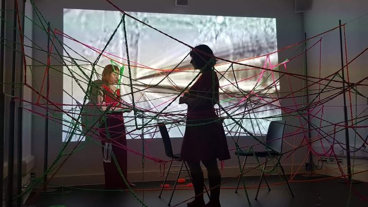 Artists Barbara Touati-Evans and Susan Merrick performing Touch Cells