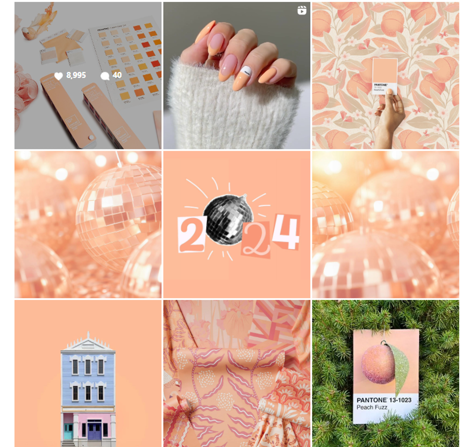 Feed de Instagram de Pantone con imágenes en tonos de durazno