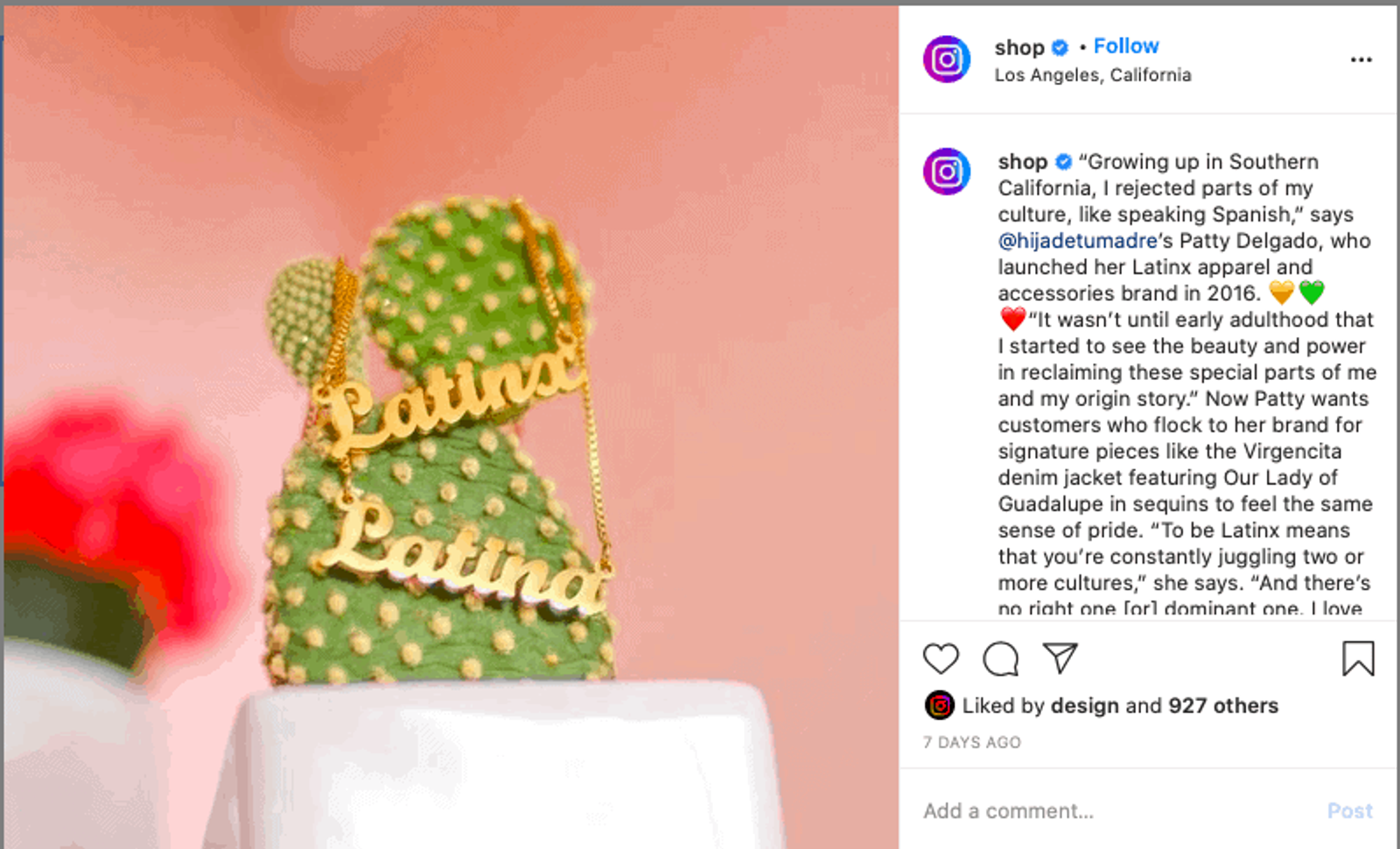 Publicación de Instagram con etiquetas de producto.