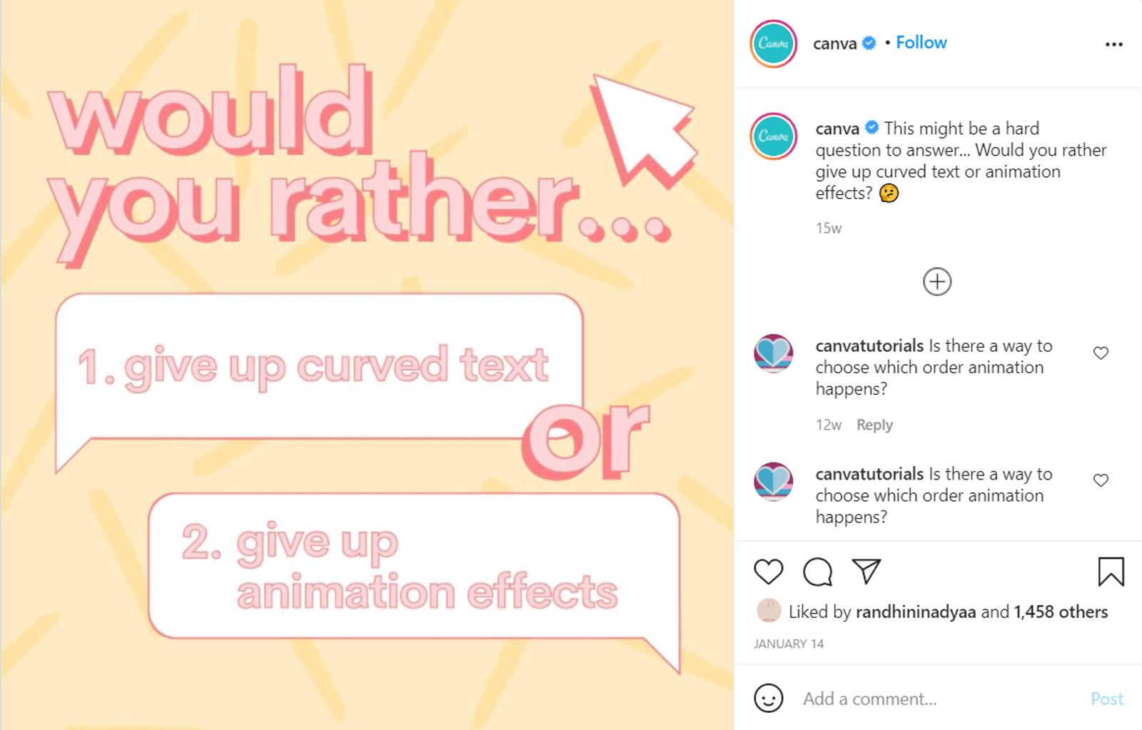 Canva using a gamified post on Instagram