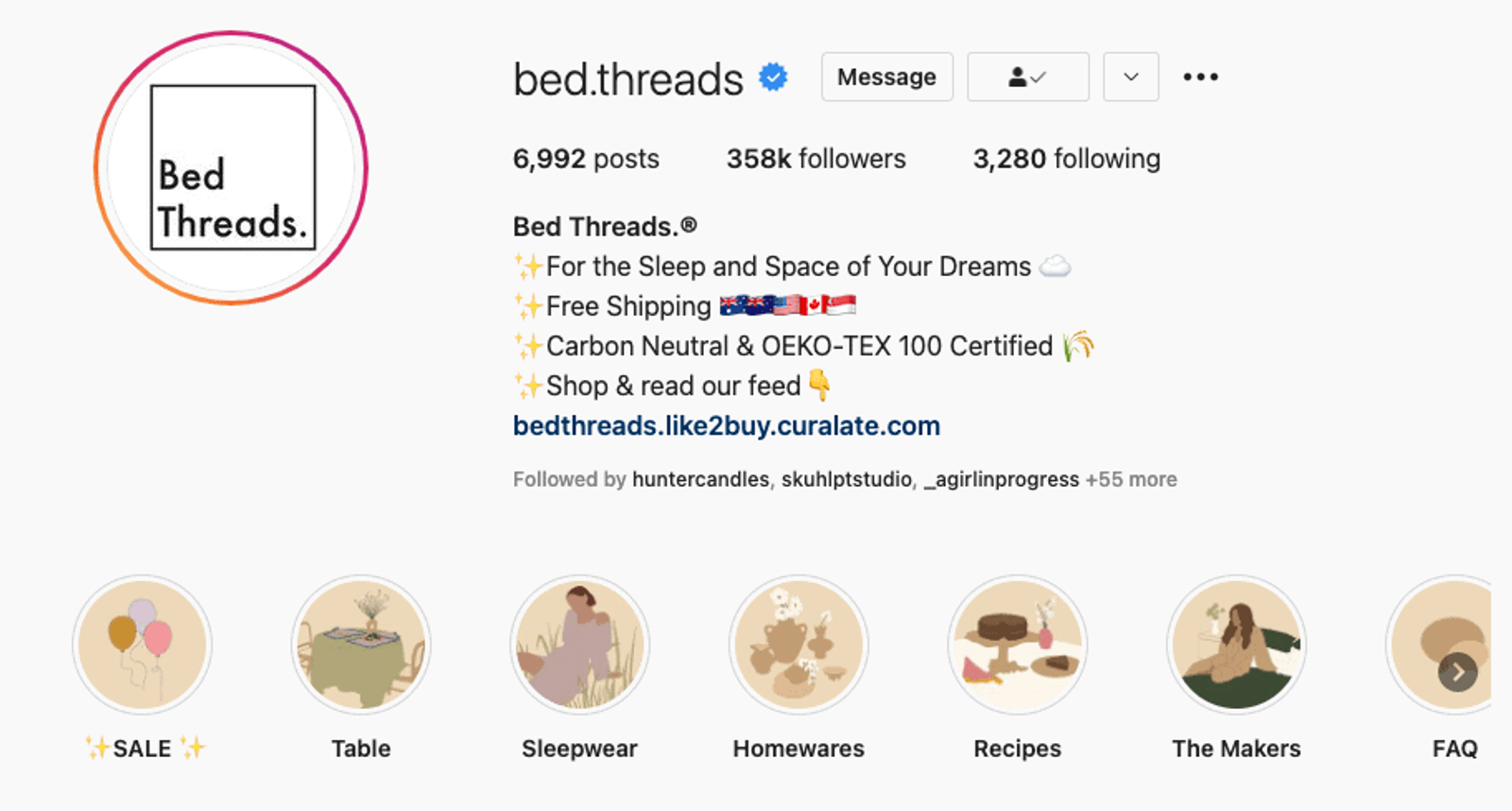 Bio de Instagram de Bed Threads