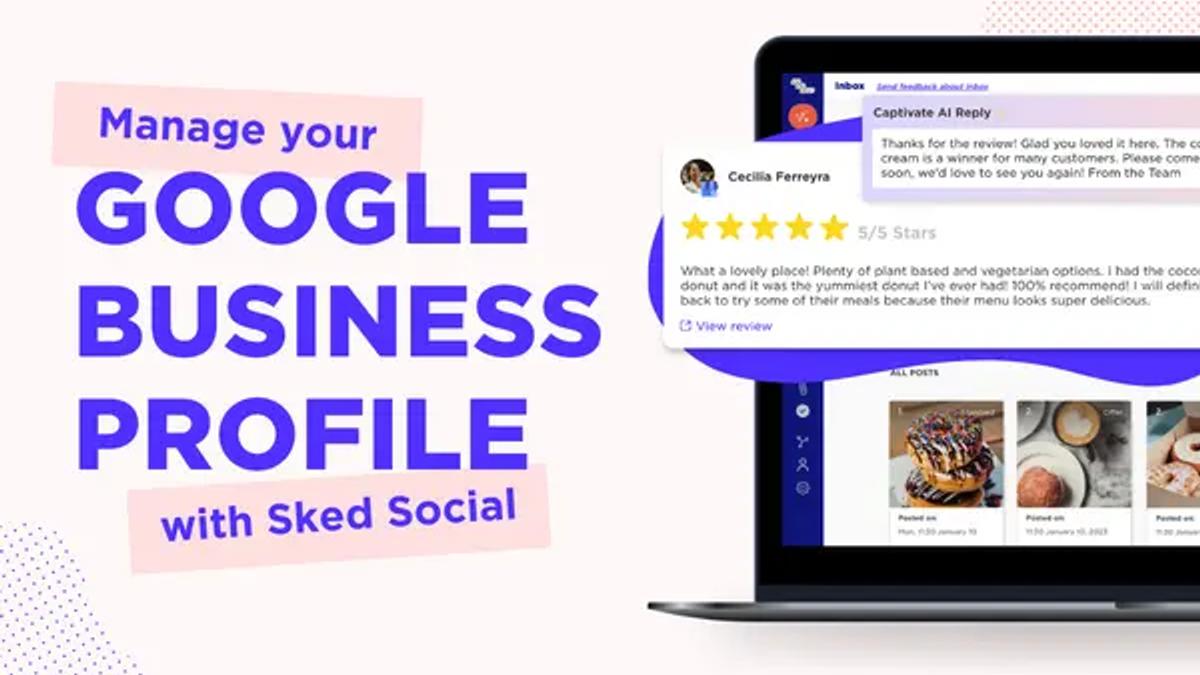 Laptop screen showing a five-star Google review and an AI-generated reply draft in an inbox panel