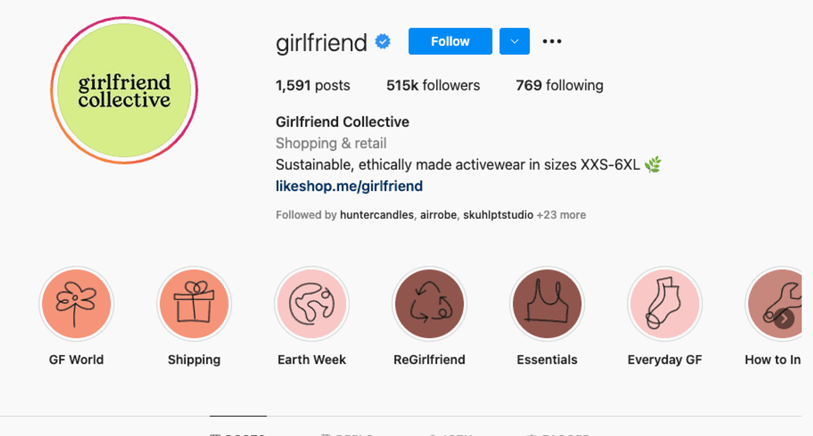 Biografía de Instagram de Girlfriend Collective