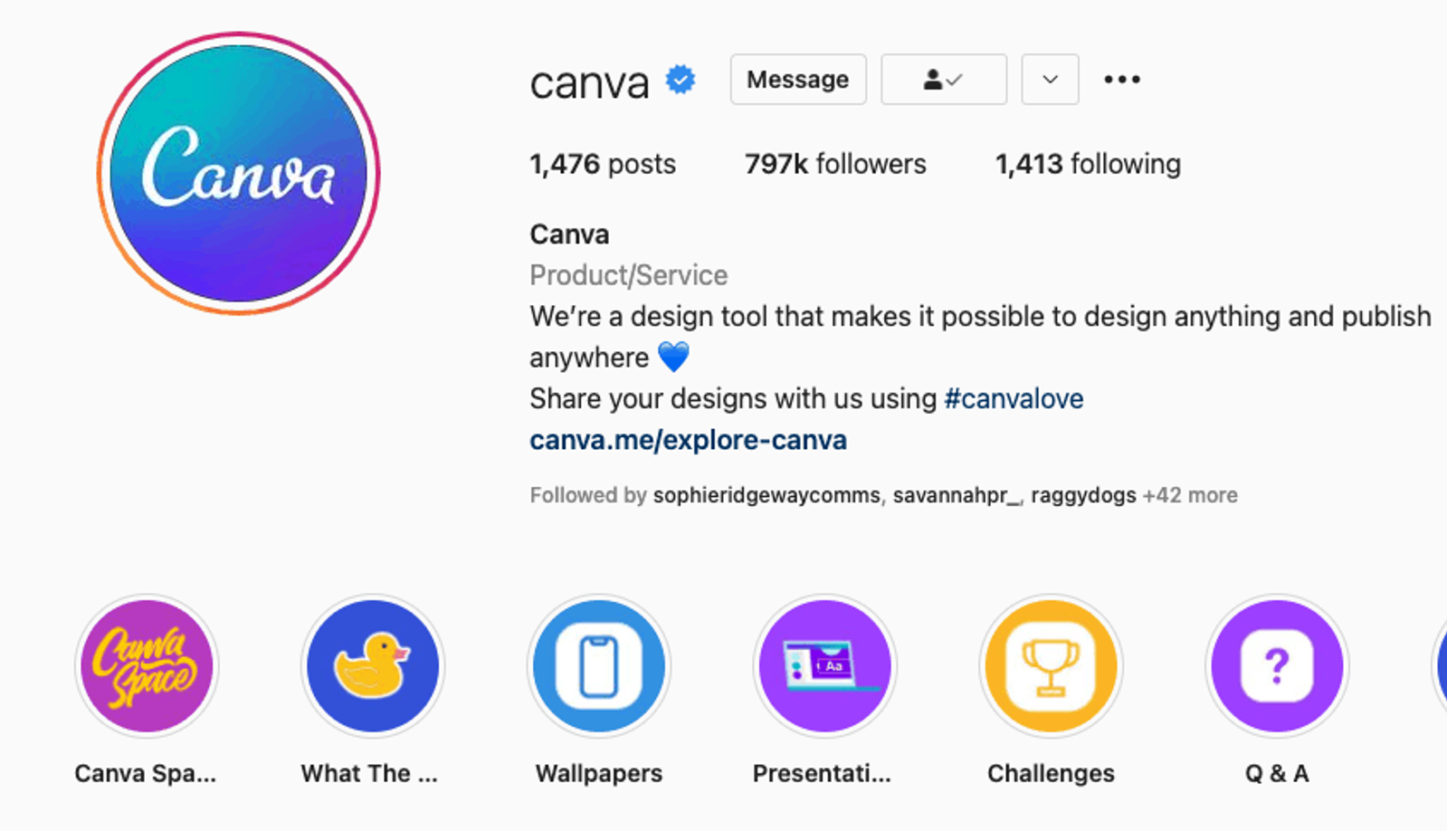 La biografía de Instagram de Canva