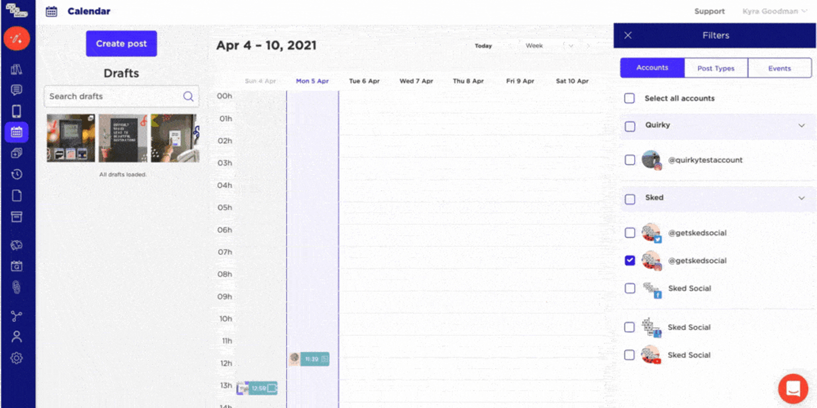 Calendario de arrastrar y soltar de Sked Social