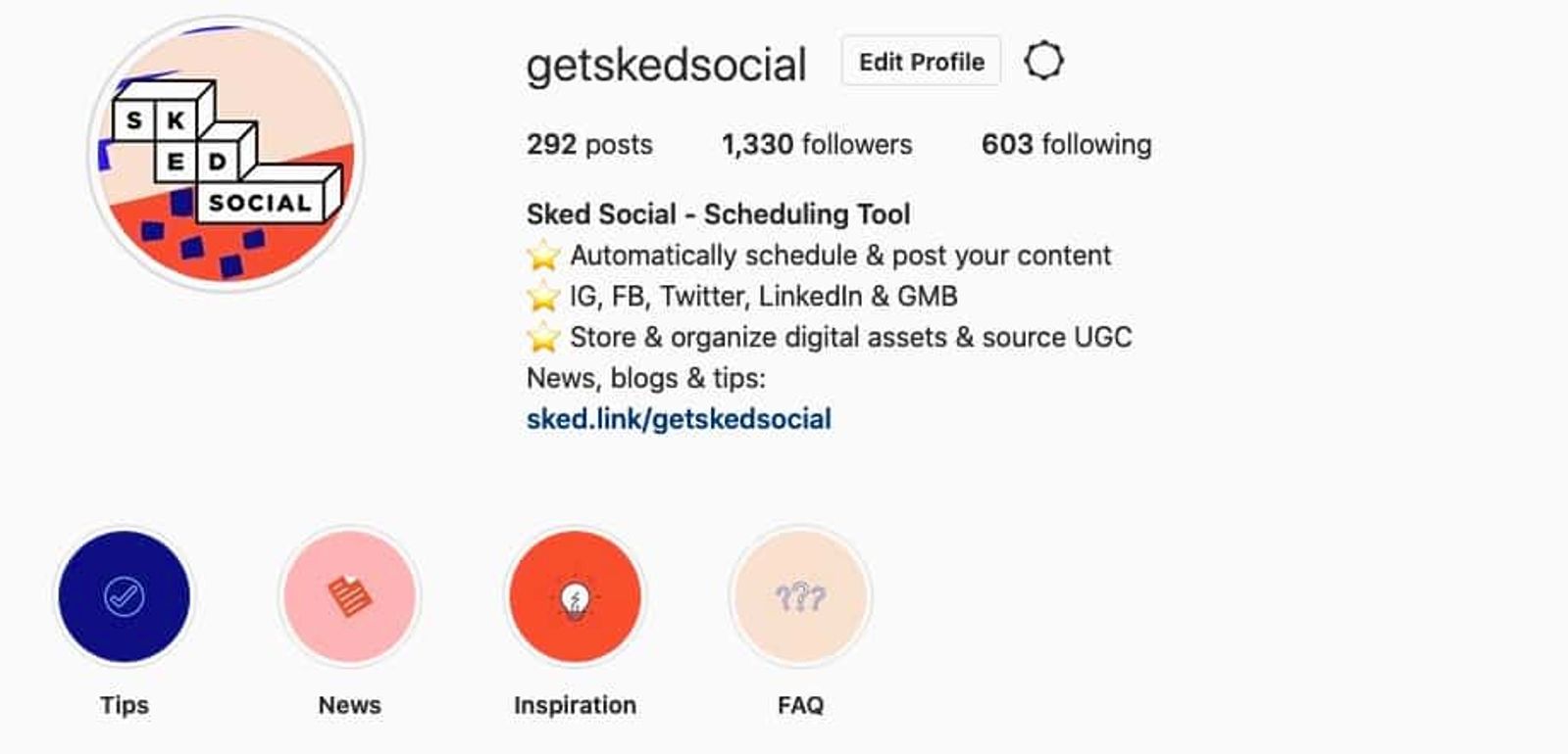 Perfil de Instagram - Sked Social
