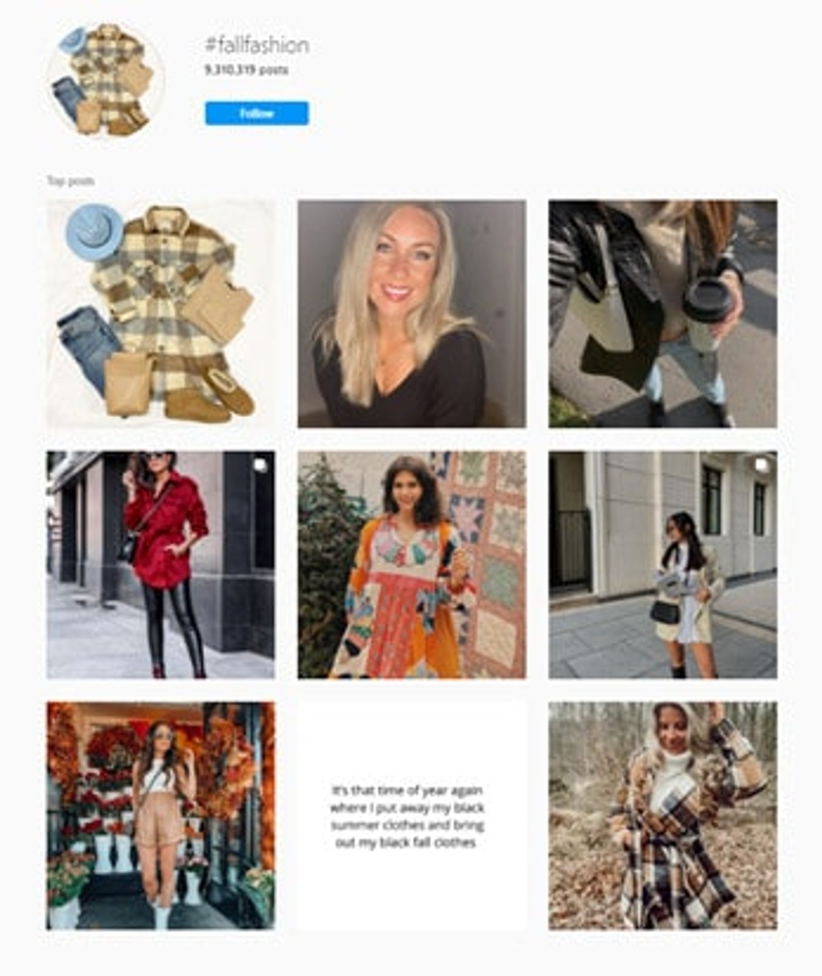 Resultados de moda de otoño usando hashtags