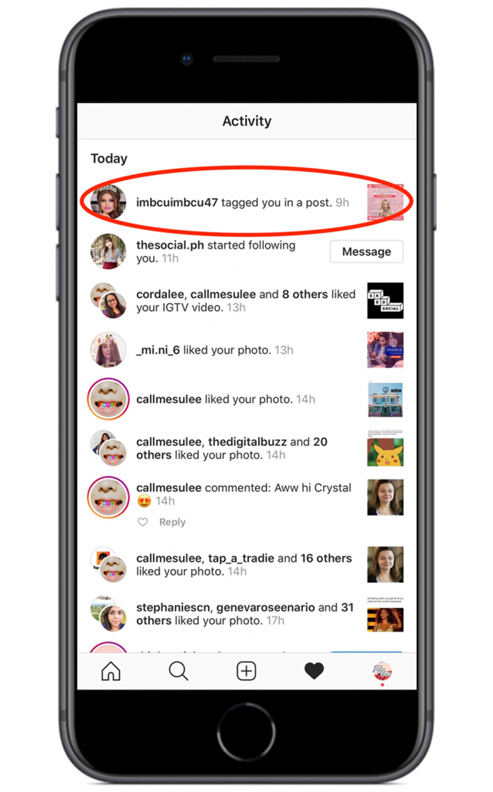 Instagram activity feed