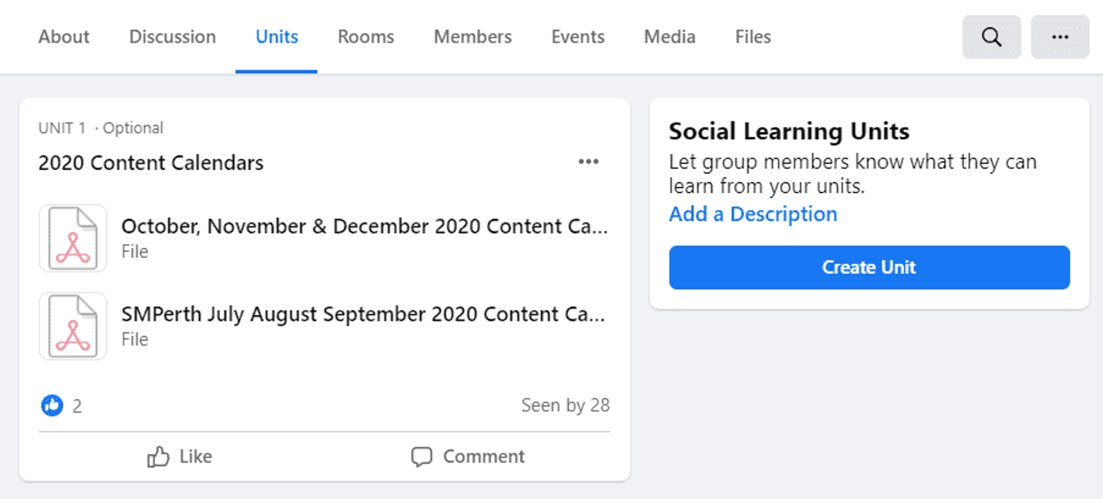 Añadir una Unidad de Aprendizaje a un Grupo de Facebook