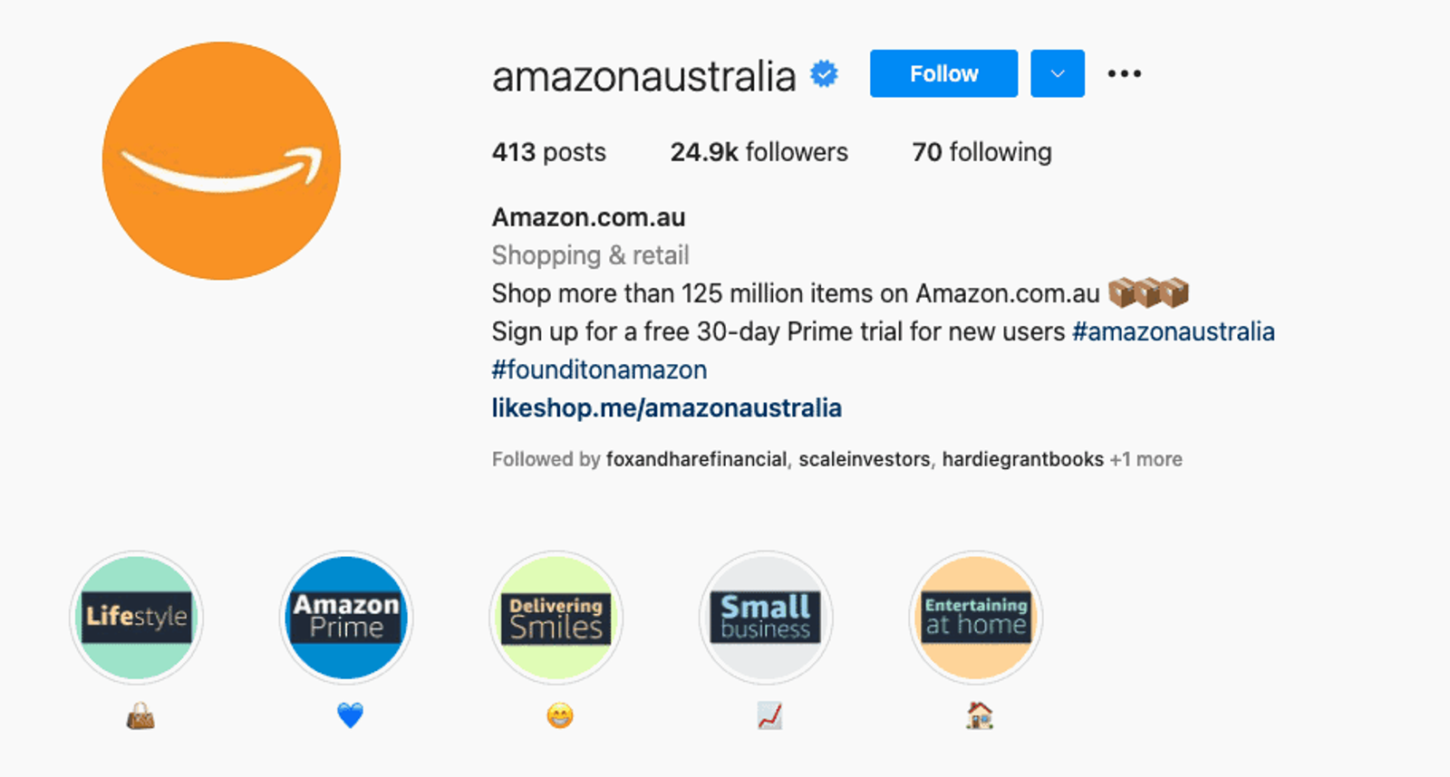 Bio de Instagram de Amazon Australia