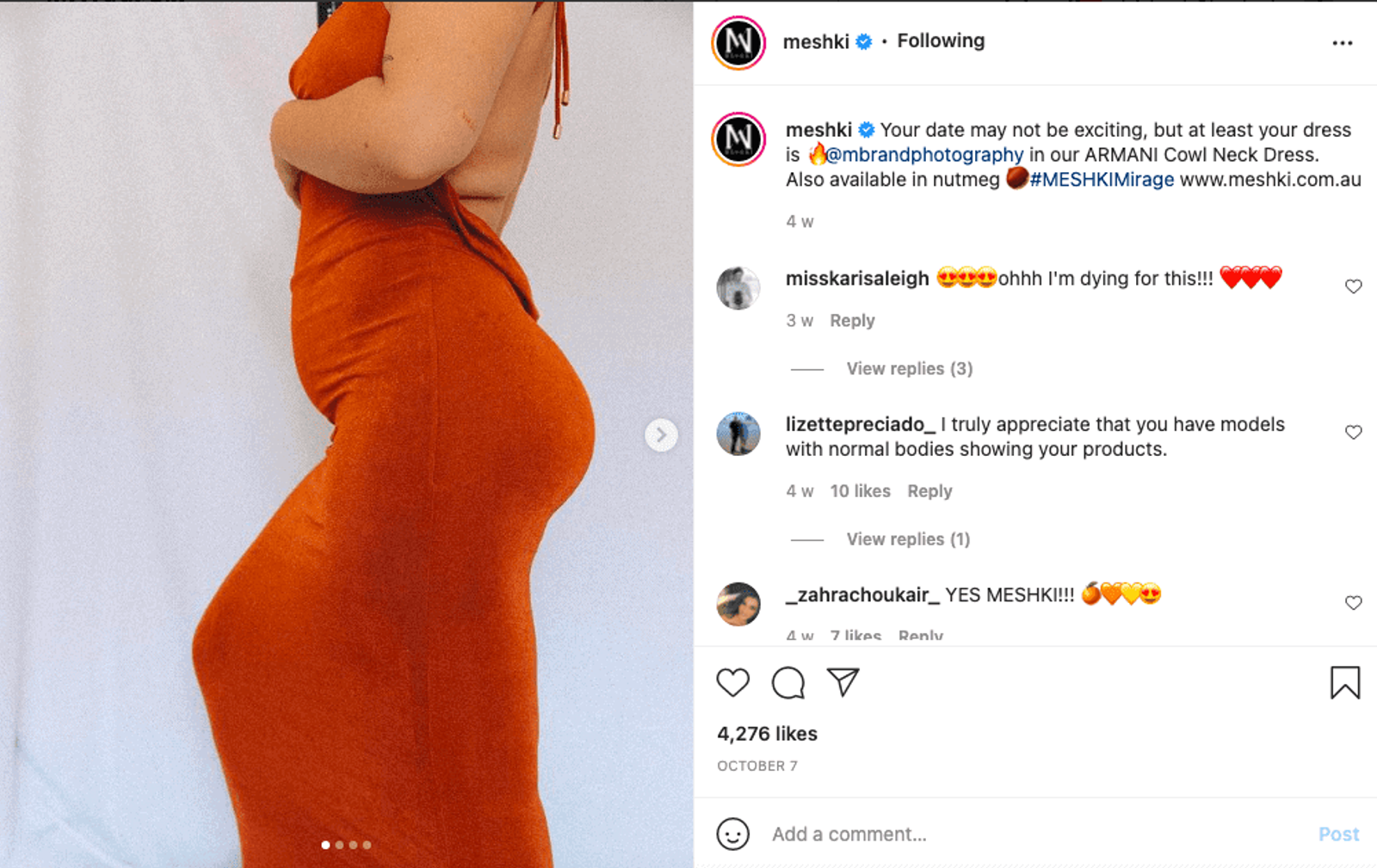 Publicación de Meshki en Instagram