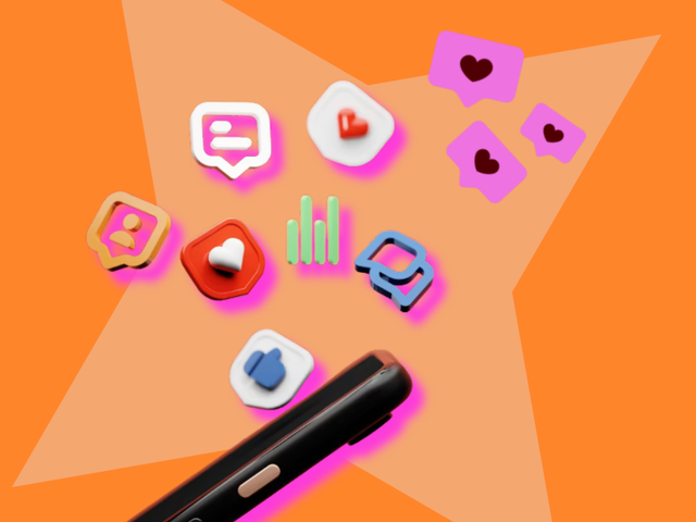 3D social media engagement icons above a smartphone, representing the data agencies track for Instagram collab posts