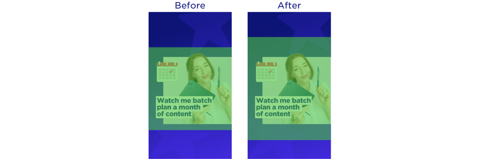 Comparacion antes y despues de una portada de Reels con la misma imagen recortada de forma distinta.