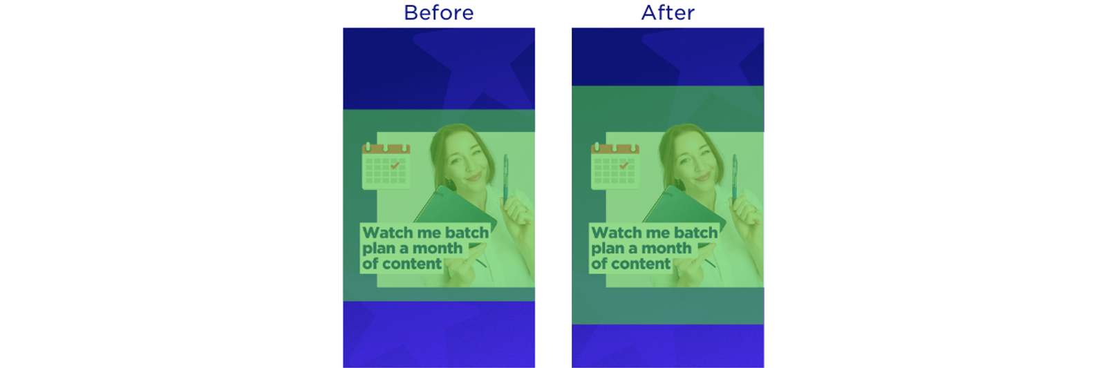 Comparacion antes y despues de una portada de Reels con la misma imagen recortada de forma distinta.
