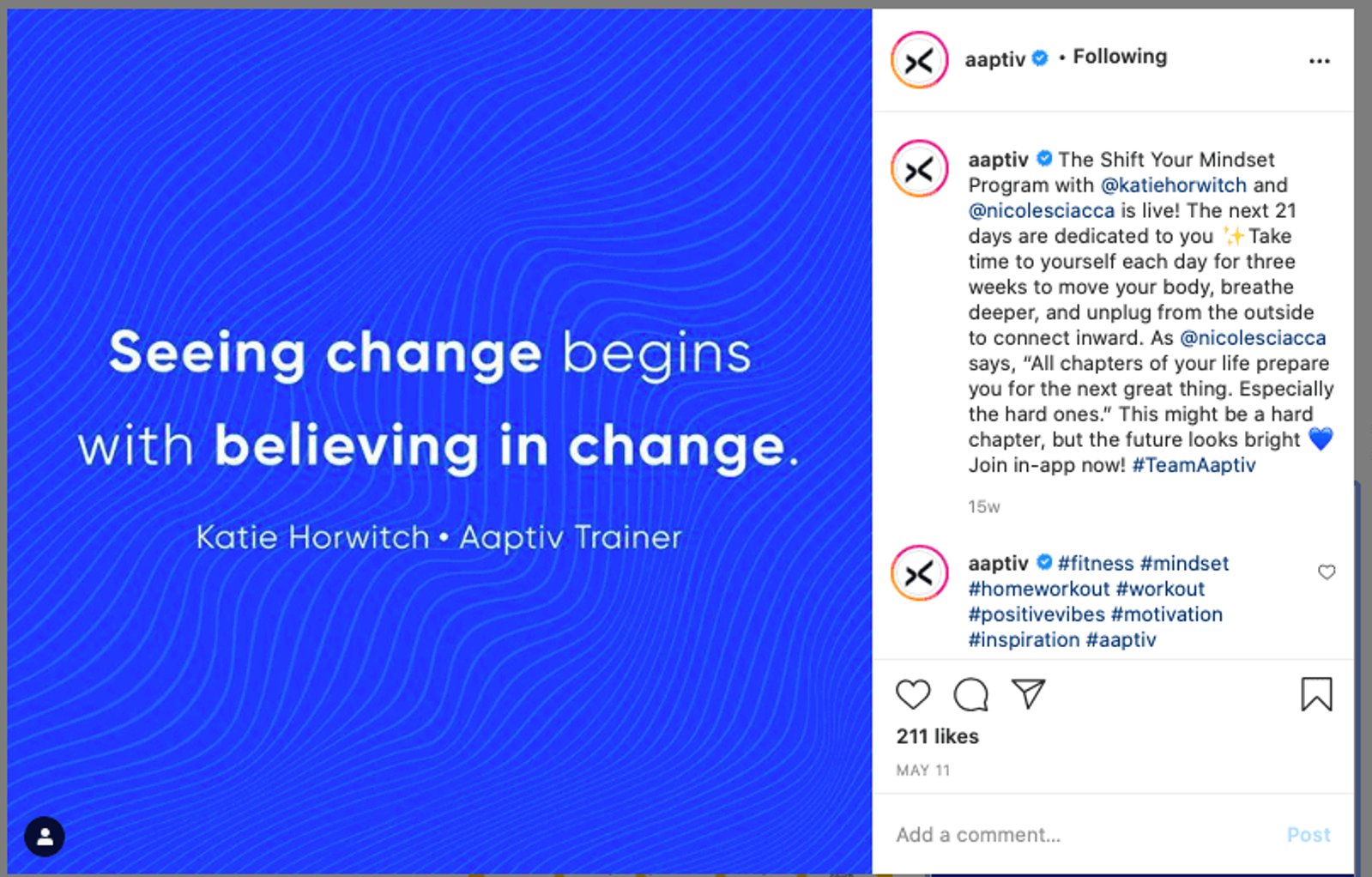 Example of an inspirational quote on Instagram.