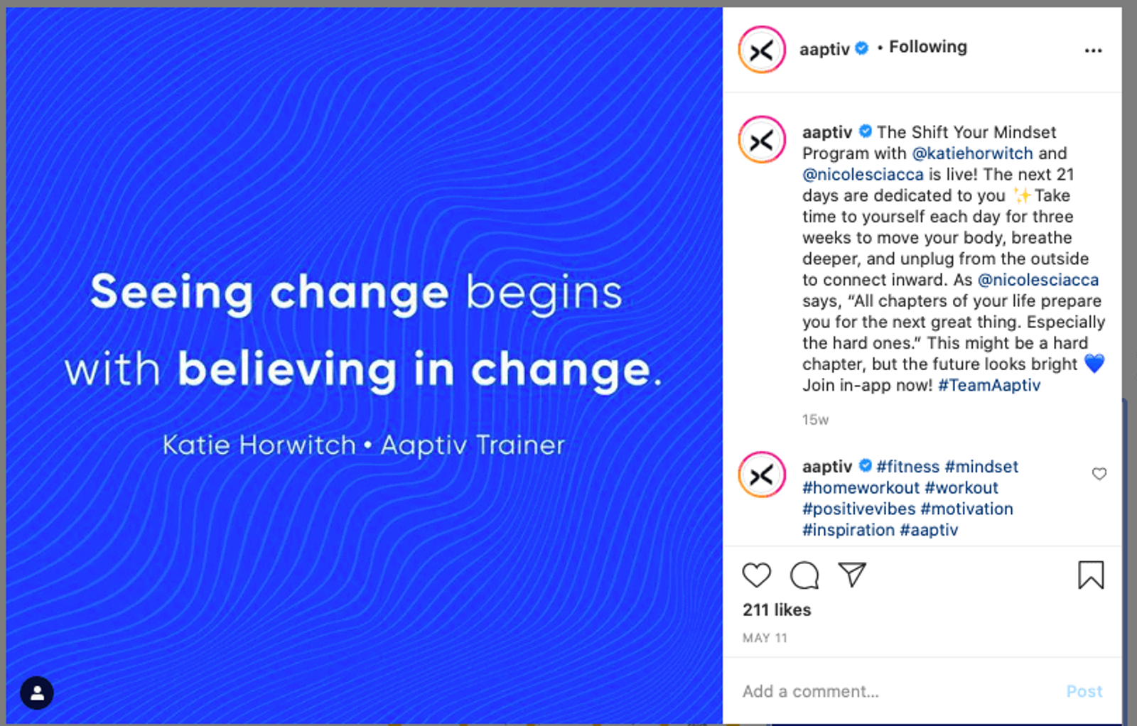 Example of an inspirational quote on Instagram.