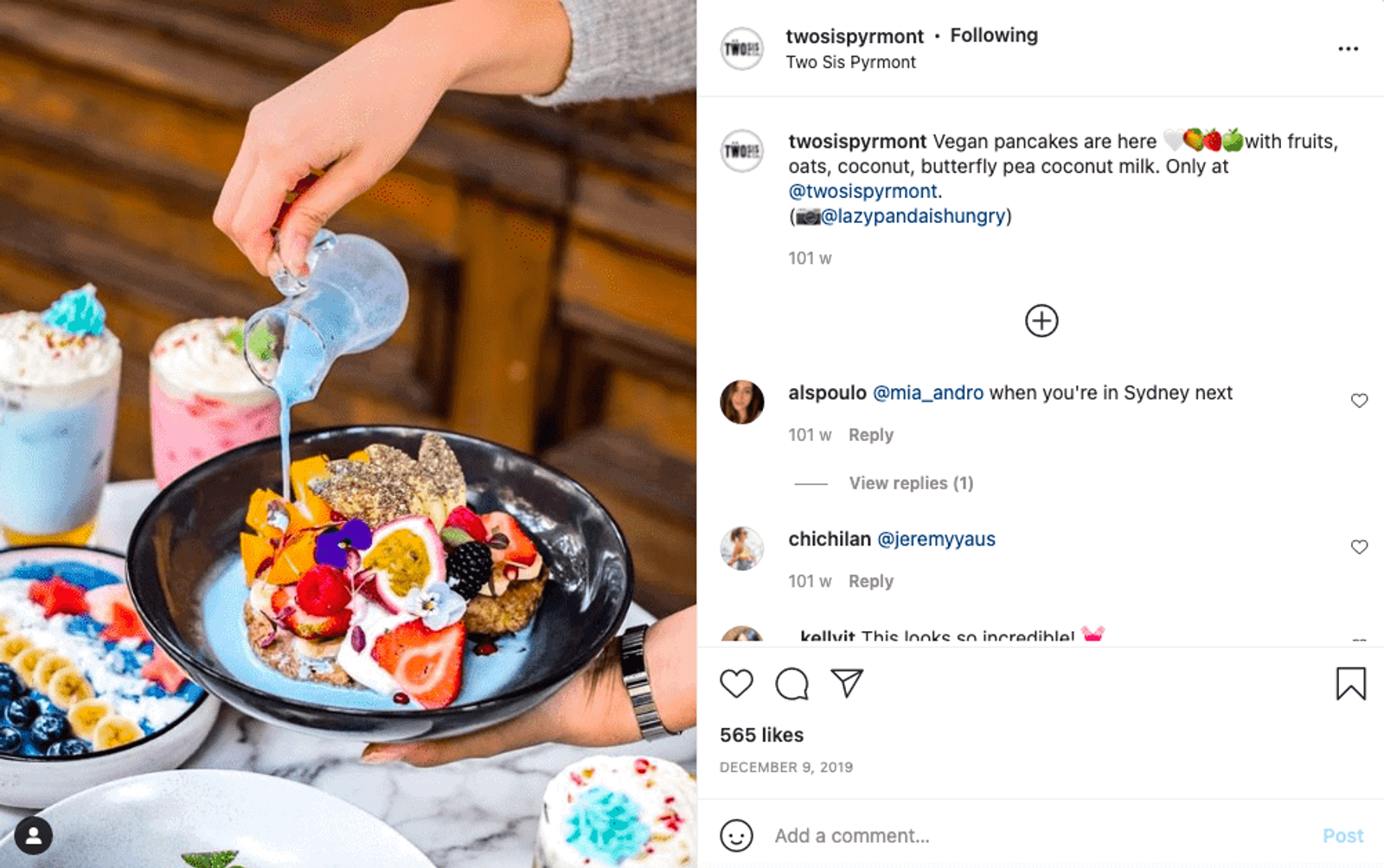 Two Sis Instagram picture of mouth-watering breakfast