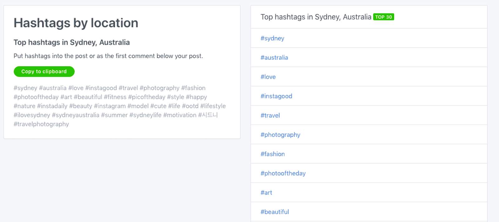 Búsqueda de hashtags de Tagsfinder por ubicación