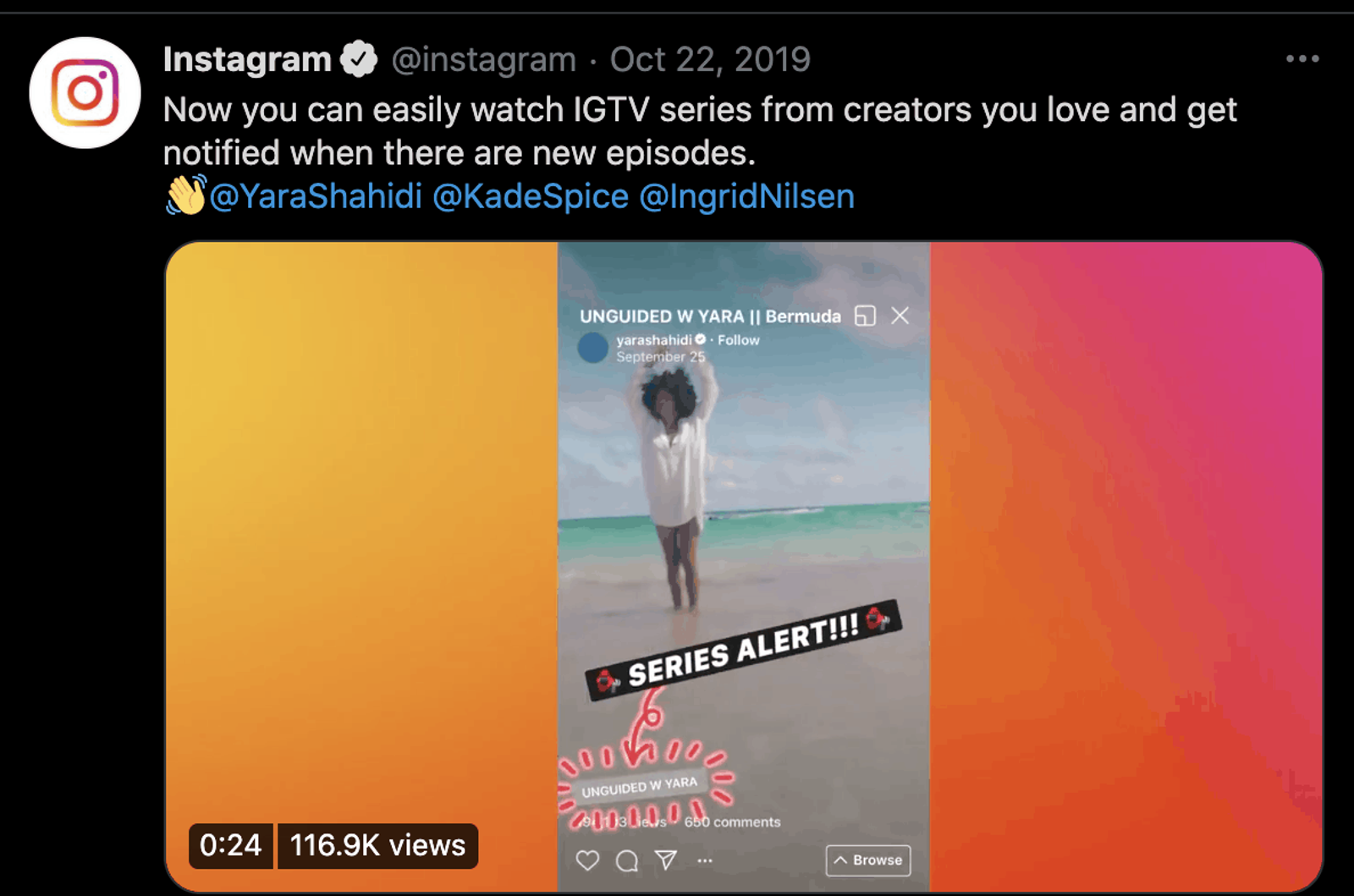 A message announcing the launch of an IGTV series.