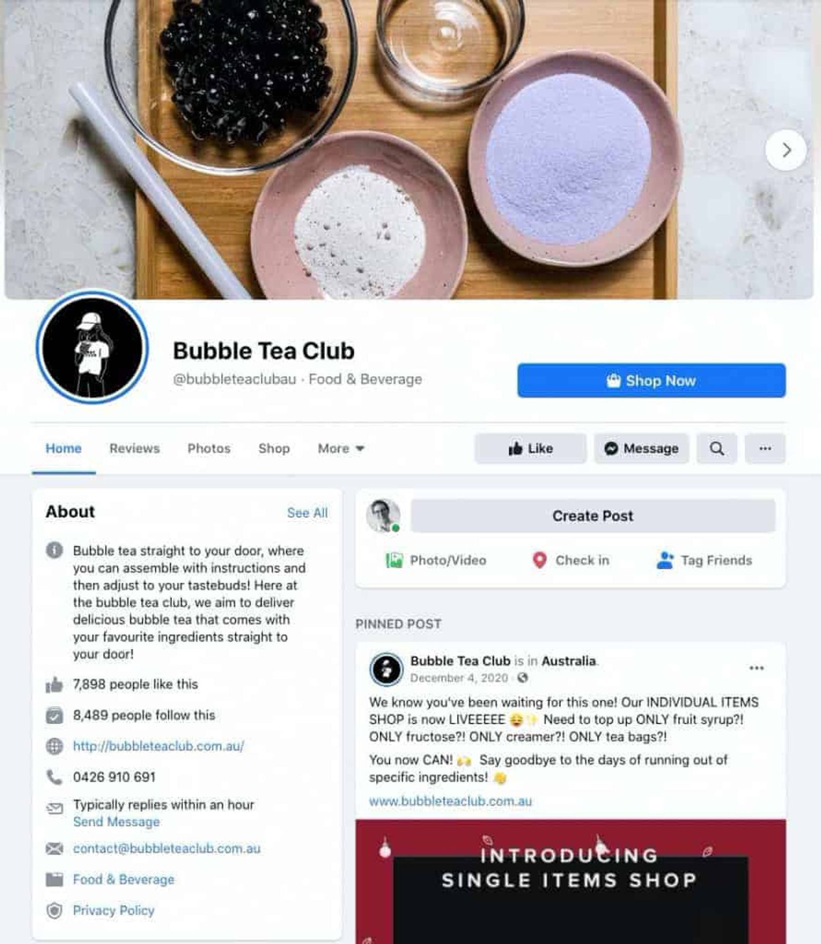 Página de Facebook para Club de Té de Burbuja