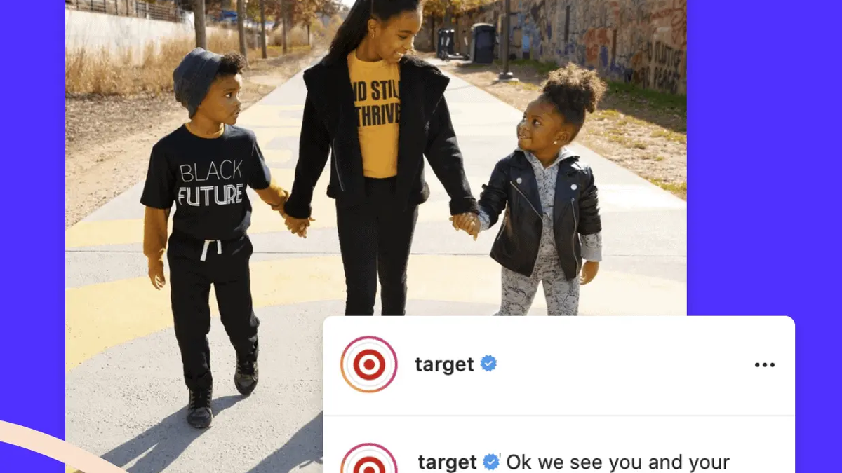 Publicacion de Instagram de Target compartiendo una foto familiar y pidiendo a los usuarios que los etiqueten