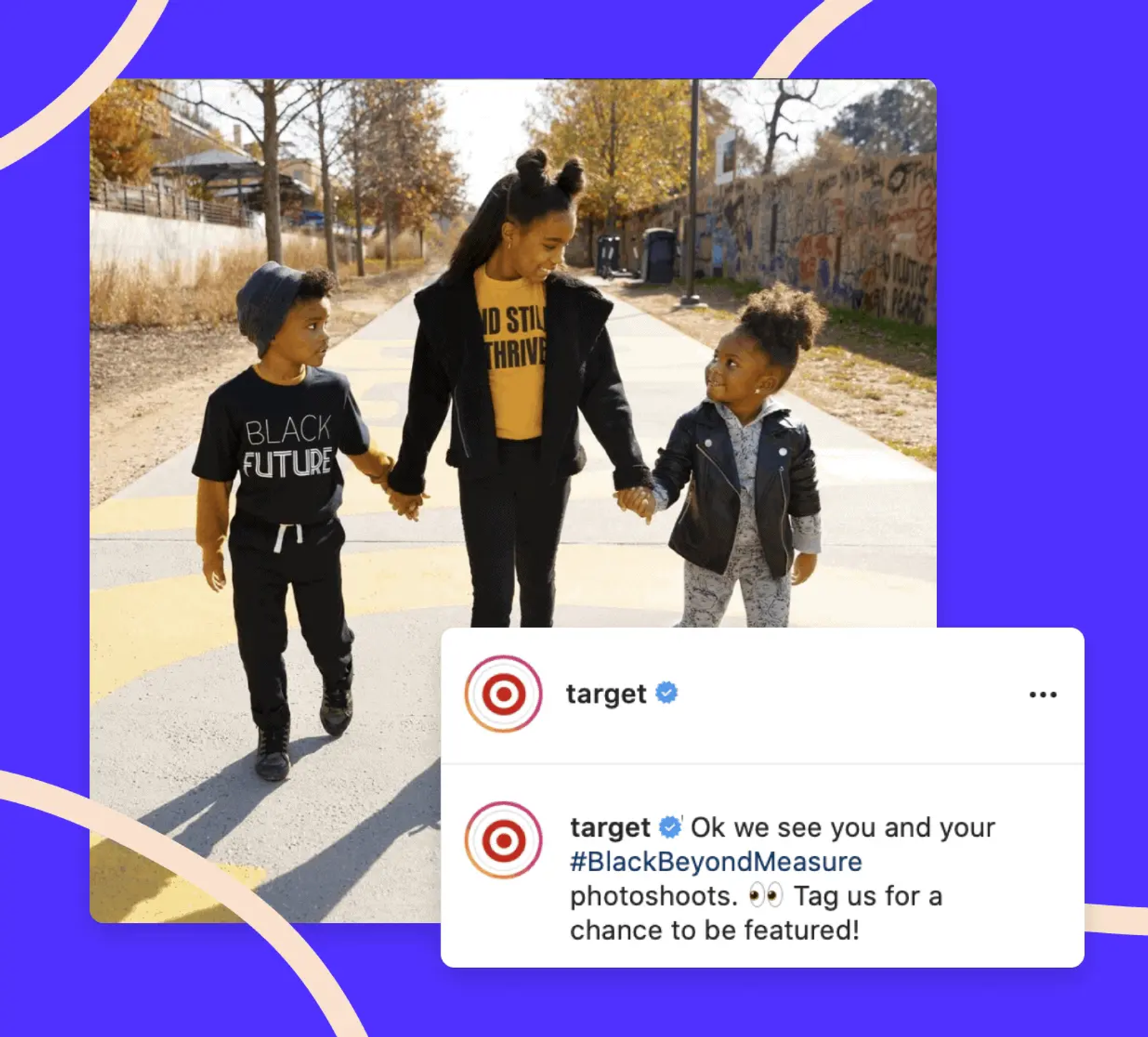 Instagram post from Target reposting a family photo with a caption asking users to tag them