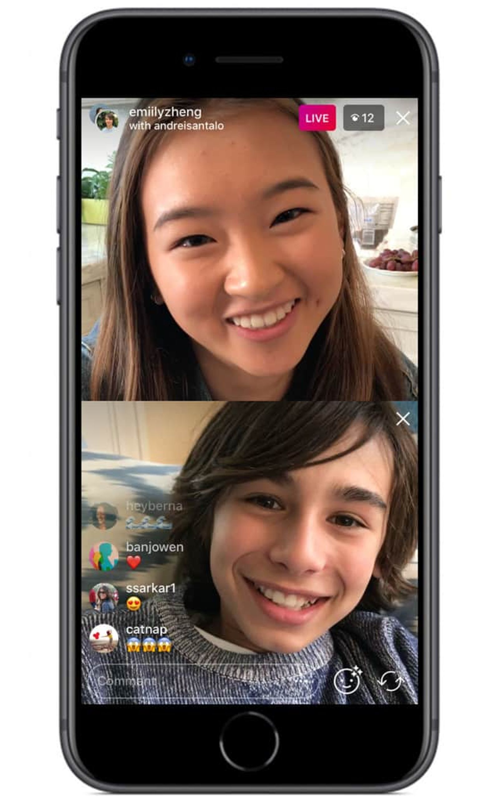 Una imagen que muestra cómo se ve una llamada en vivo de Instagram.