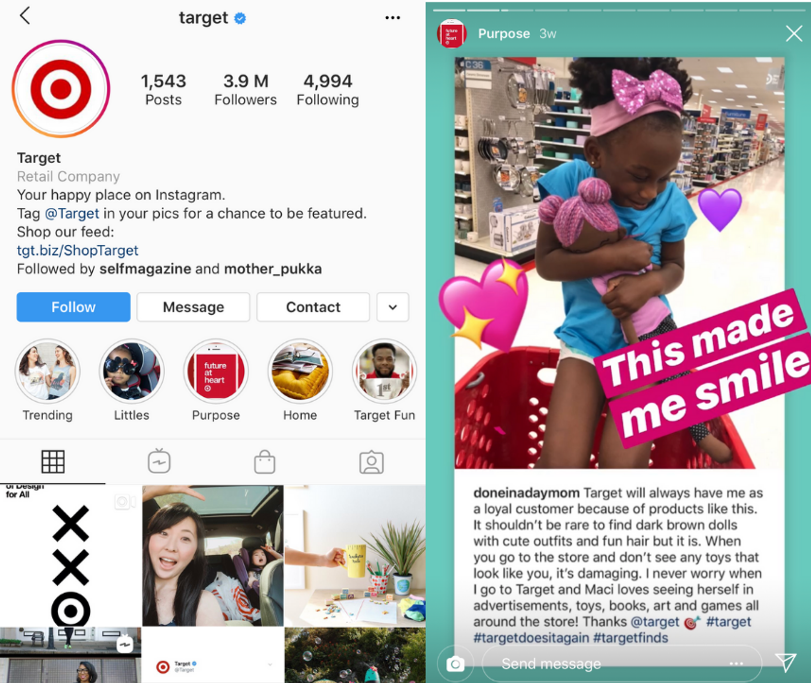 El Instagram de Target y las historias utilizando contenido generado por el usuario